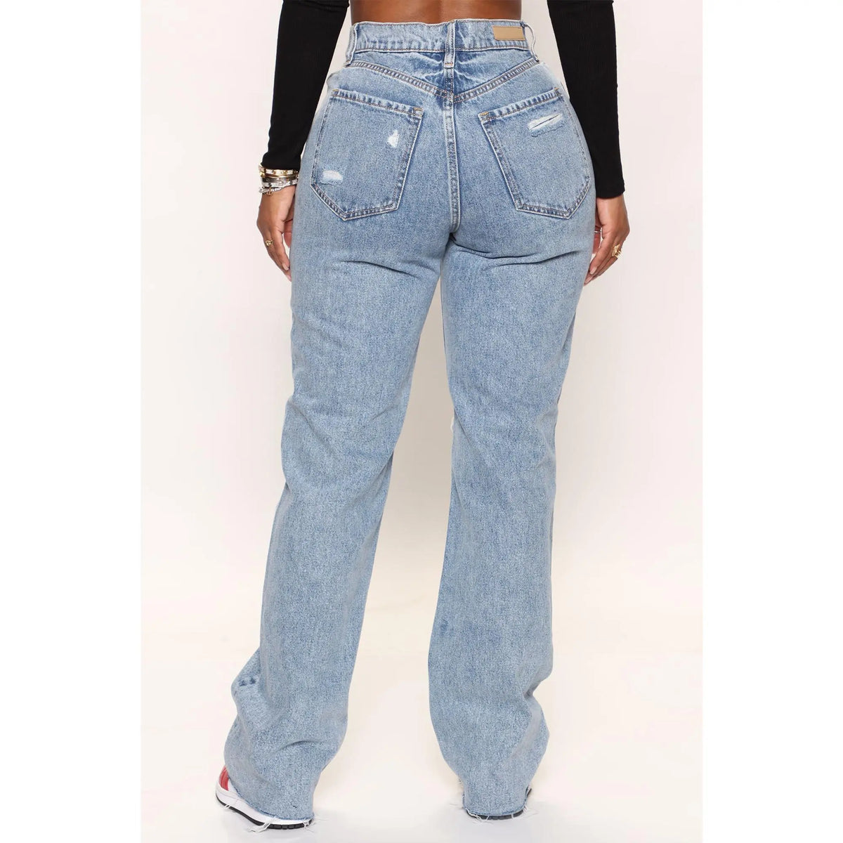 90's Ripped Straight Leg Jeans Medium Wash